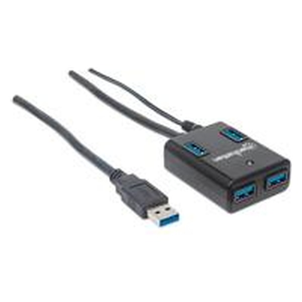 MANHATTAN USB 3.0 Hub 4 Puertos c/Fuente Negro 162302