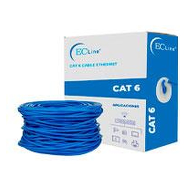 EC LINE - BOBINA DE CABLE DE RED EC LINE EC-NC1000-55305, AZUL, 305 MTS, CAT 6 UTP, USO INTERIOR, CUBIERTA DE PVC, 100% COBRE