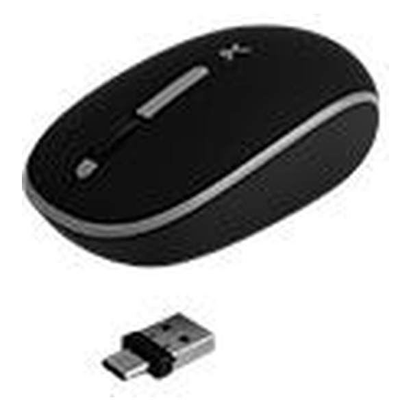 PERFECT CHOICE - MOUSE INALAMBRICO OPTICO ERGONOMICO 1000 DPI RECEPTOR DUAL (USB Y TIPO C) SILENCIOSO PERFECT CHOICE WHISPER - NEGRO
