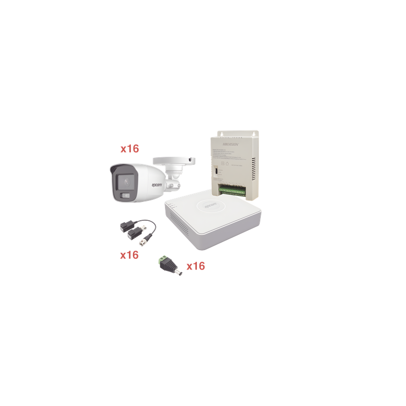 Kit TurboHD / 1080p Lite / DVR 16 Canales / 16 Cámaras Bala / 2.8 mm / ColorVu 20 m (65.6 ft) / Audio Integrado
