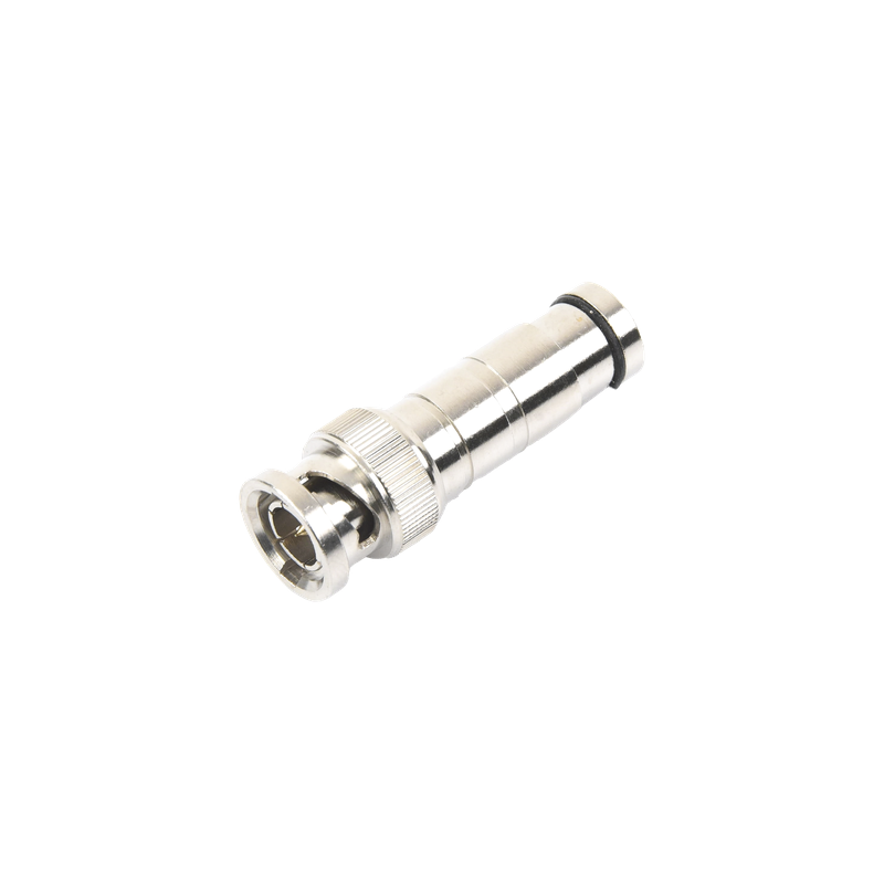 Conector BNC Macho / Compresión Axial / 75 Ohm / RG-59/U / Níquel-Oro-PTFE / 42 mm Largo / 0.14 ft Diámetro