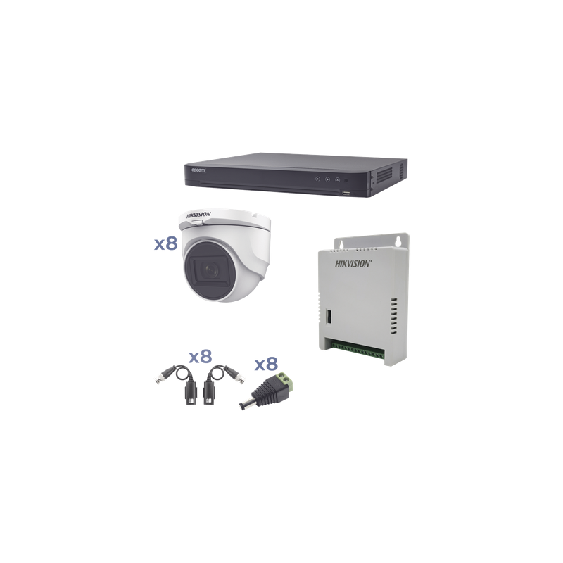 Kit de Videovigilancia TurboHD / DVR 8 Canales / 8 Cámaras Turret / 2.8 mm / 106° / IR 30 m (98.4 ft) / Audio Bidireccional / Reconocimiento Facial