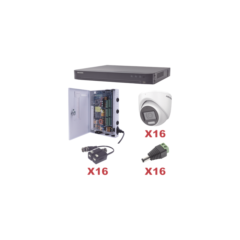 Kit de Videovigilancia TurboHD / DVR 16 Canales / 16 Cámaras Turret 2 Megapixel / Audio Bidireccional por Coaxitron / IR 30 m (98.4 ft) / Lente 2.8 mm 106° / H.265+