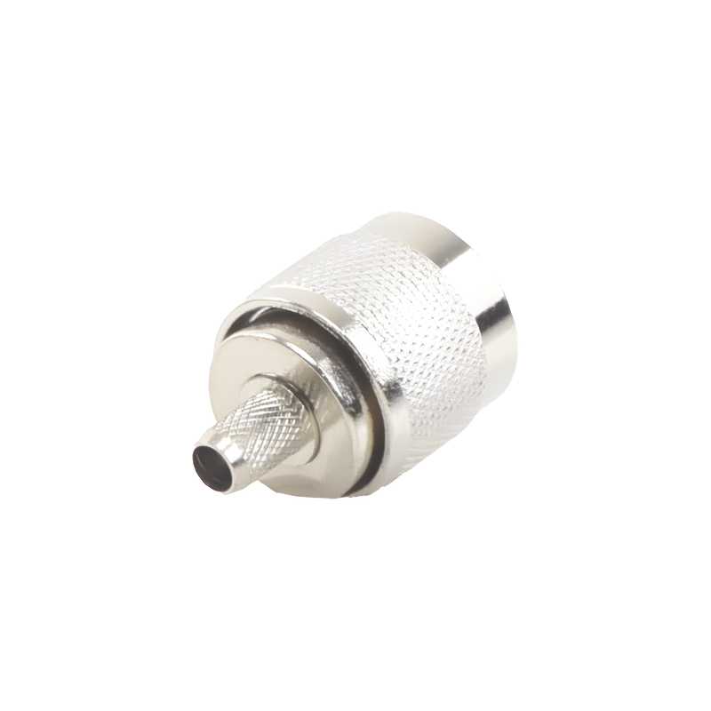 Conector N Macho / Anillo Plegable / 75 Ohm / RG-59 / Níquel-Oro-Teflón / Montaje en Línea
