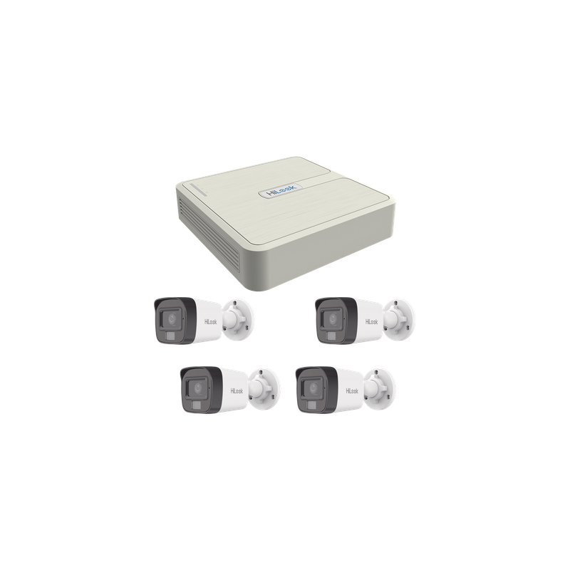 Kit de Videovigilancia IP / 4 Megapixel / NVR 4 Canales PoE+ / 4 Cámaras Bala Dual Light / IR 20 m (65.6 ft) / Audio Integrado / Exterior