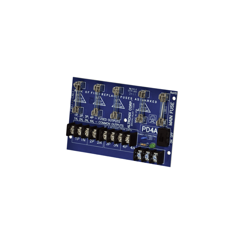 Módulo de Distribución de Energía / Entrada Universal 28V AC/DC / 10A Máx / 4 Salidas Fusibles 2.5A / LED Estado DC / 0°C a 49°C (32°F a 120°F)