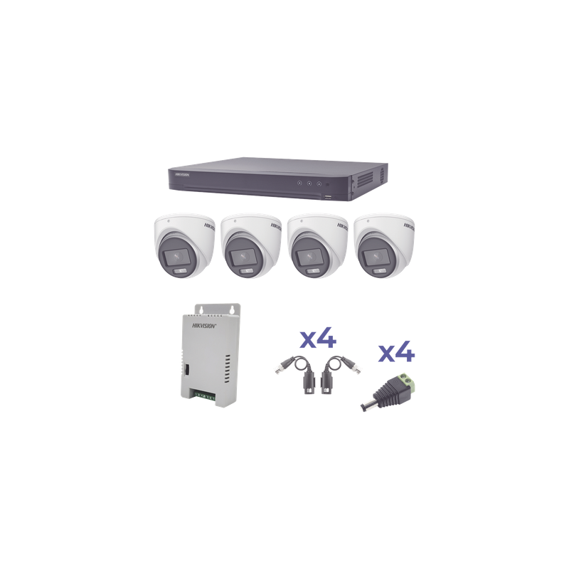Kit TurboHD ColorVu / DVR 4 Canales / 4 Cámaras 1080p / Exterior 2.8 mm / 98° / Fuente Regulada / Transceptores UTP