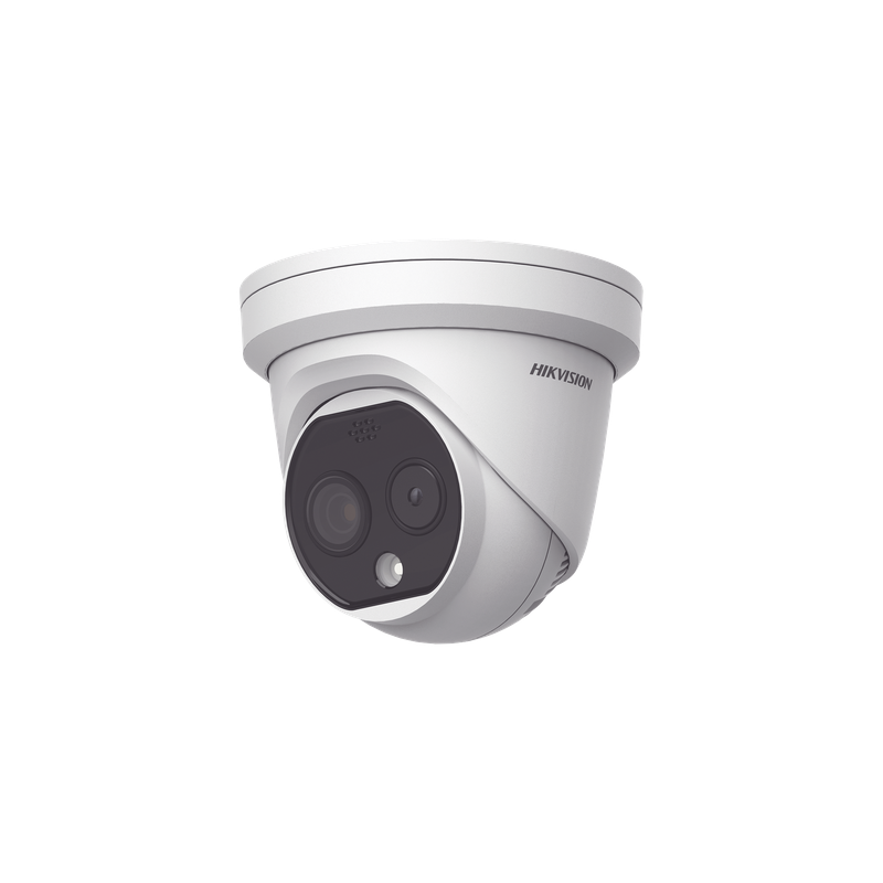 Turret IP Dual / Térmica 1.8 mm (160 x 120) / Óptico 2 mm (4 Megapixel) / Detección de Personas 53 mts / 15 mts IR / Exterior IP67 / PoE / Termométrica / Detección de Temperatura / Sirena y Luz / Micro SD 32 GB Incluida 