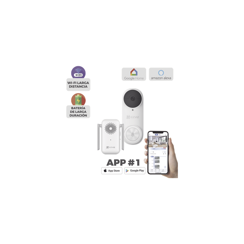 Videoportero Wi-Fi / 3 Megapixel / Ángulo 176° / Batería 5200 mAh / IP65 / Detección PIR 5 m (16.4 ft) / Audio Bidireccional