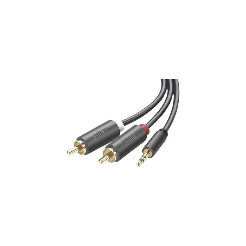 Cable de Audio 3.5mm a 2 RCA Macho / 5 Metros (16.40 Pies) / Blindaje Múltiple / Conectores Oro 24K / TPE Ecológico / ABS