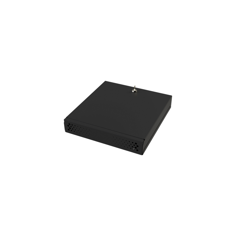 Gabinete Metálico para DVR/NVR / Acero Calibre 20 / Tapa Superior Desmontable / Doble Ventanilla Frontal / Chapa de Seguridad con Llave / Fijación Escritorio o Pared