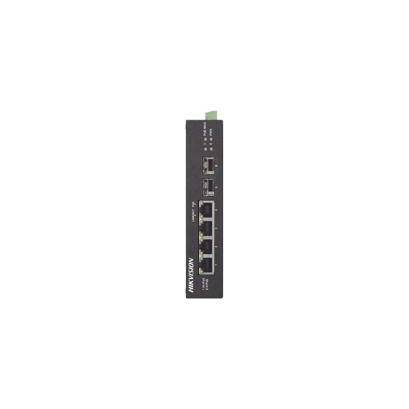 Switch Industrial No Administrable / 3 Puertos Gigabit PoE+ (30 W) + 1 Puerto Gigabit PoE++ (60 W) / 2 Puertos SFP / 65 W Total / Alcance Extendido 300 m (984.3 ft) / -30 °C a 65 °C