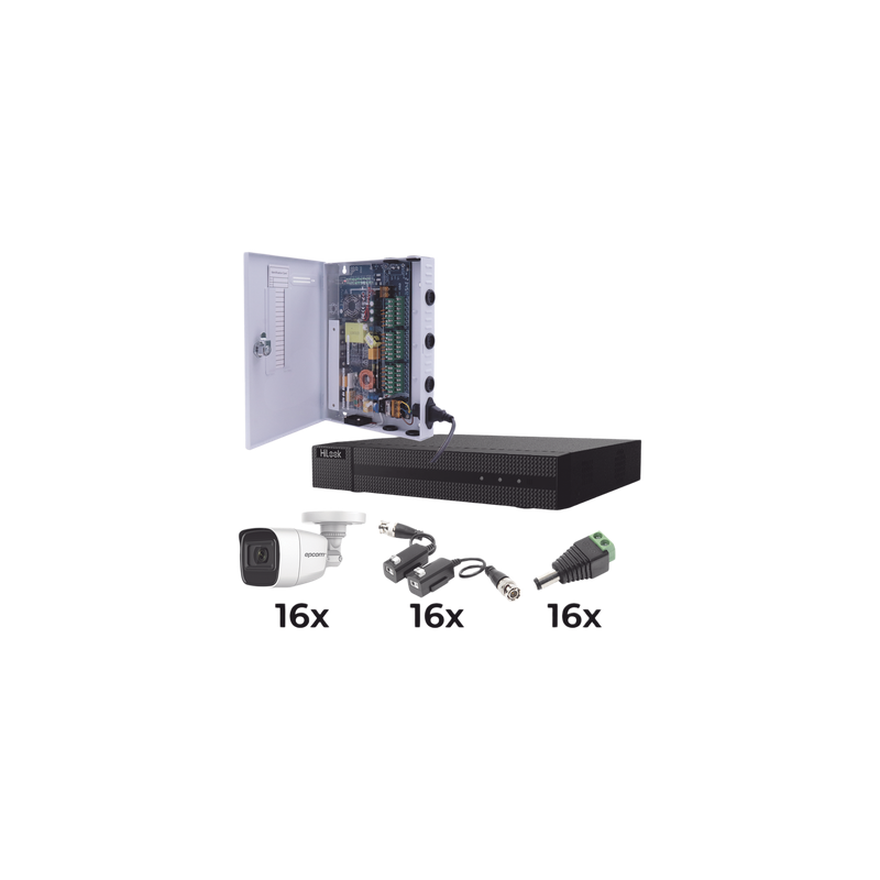 Kit de Videovigilancia TurboHD / DVR 16 Canales / 16 Cámaras Bala 1080p / Audio por Coaxitron / IR 25 m (82 ft) / Fuente de Poder 20A