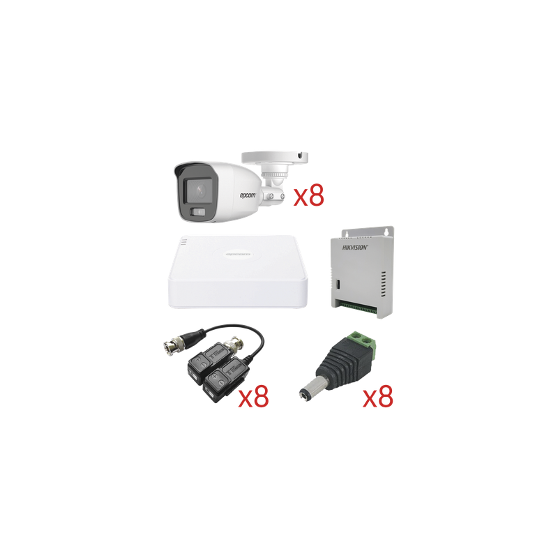 Kit TurboHD con Audio / DVR 8 Canales 1080p Lite / 8 Cámaras Bala 2.8 mm 105° / Audio Coaxitron / Luz Blanca 20 m (65.6 ft) / Fuente Regulada