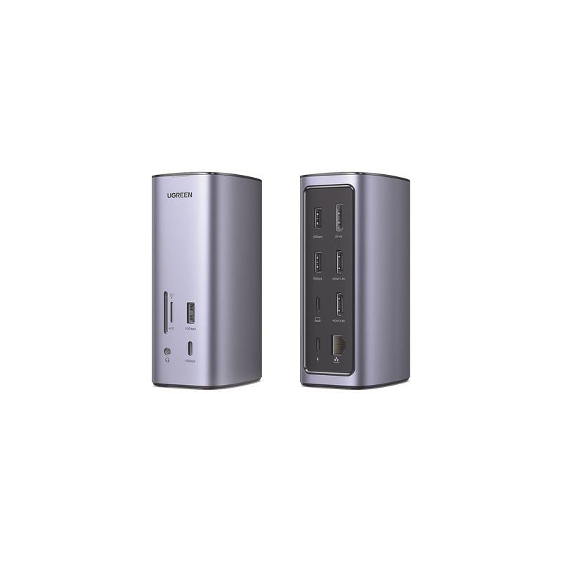Docking Station USB-C 12 en 1 / 8K HDMI / 4K DisplayPort / USB 3.2 Gen 2 10Gbps / Gigabit Ethernet / Lector SD+MicroSD / Audio 3.5mm / PD 100W