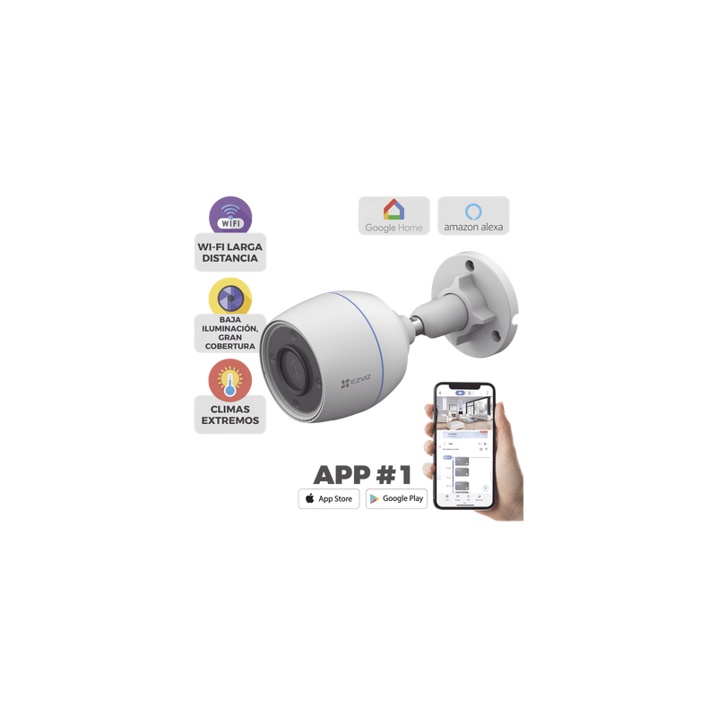 Cámara Bala IP / 2 Megapixel / Wi-Fi 2.4 GHz / Lente 4 mm 82° / IP67 / Micro SD 512 GB / Audio Integrado