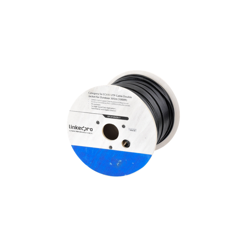 Bobina de Cable UTP / Cat5e / 305 m (1000 ft) / CCA 24 AWG / Doble Forro Intemperie / 100 MHz