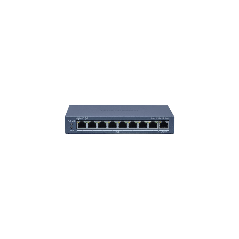 Switch PoE+ Monitoreable / 8 Puertos 10/100 Mbps / 1 Puerto Gigabit Uplink / 60 W / Alcance Extendido 300 m (984.3 ft) / Gestión en Nube