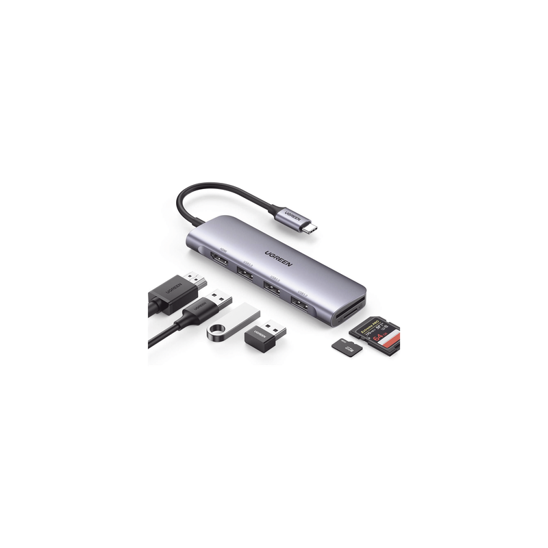 Docking Station USB-C / 6 en 1 / HDMI 4K@30Hz / 3 Puertos USB 3.0 / Lector SD + Micro SD / Aluminio