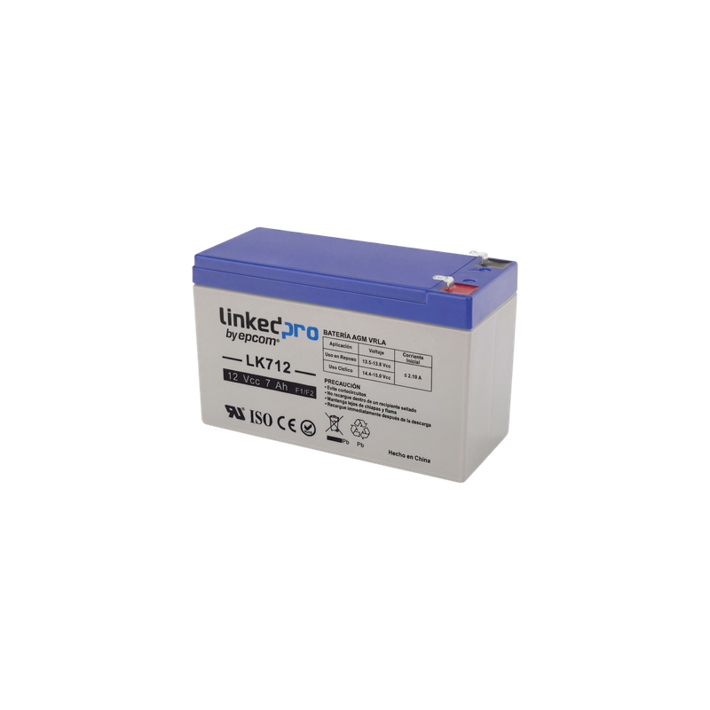 Batería de Respaldo AGM-VRLA / 12 V / 7 Ah / Vida Útil 5 Años / Terminales F1 + Adaptador F2 / Certificación UL