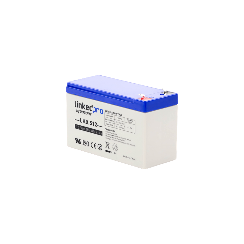 Batería de Respaldo AGM-VRLA / 12 V / 9.5 Ah / Vida Útil 5 Años / Terminales F1 + Adaptador F2 / Certificación UL