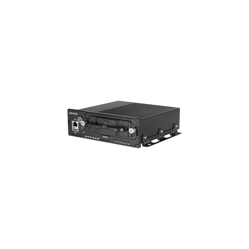 NVR Móvil / 8 Canales / 5 Megapixel / 4 Puertos PoE + 4 Vía Switch / 2 Bahías HDD / GPS Integrado / Conector M12 / 9-36 VCC