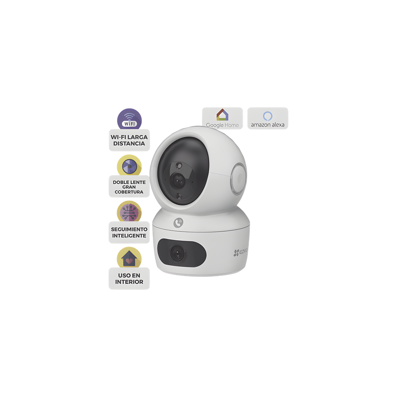 Cámara PT IP / Doble Lente 4 MP + 4 MP / Wi-Fi 6 / Audio Bidireccional / Visión Nocturna a Color 10 m (32.8 ft) / Detección Humana por IA / Uso en Interior