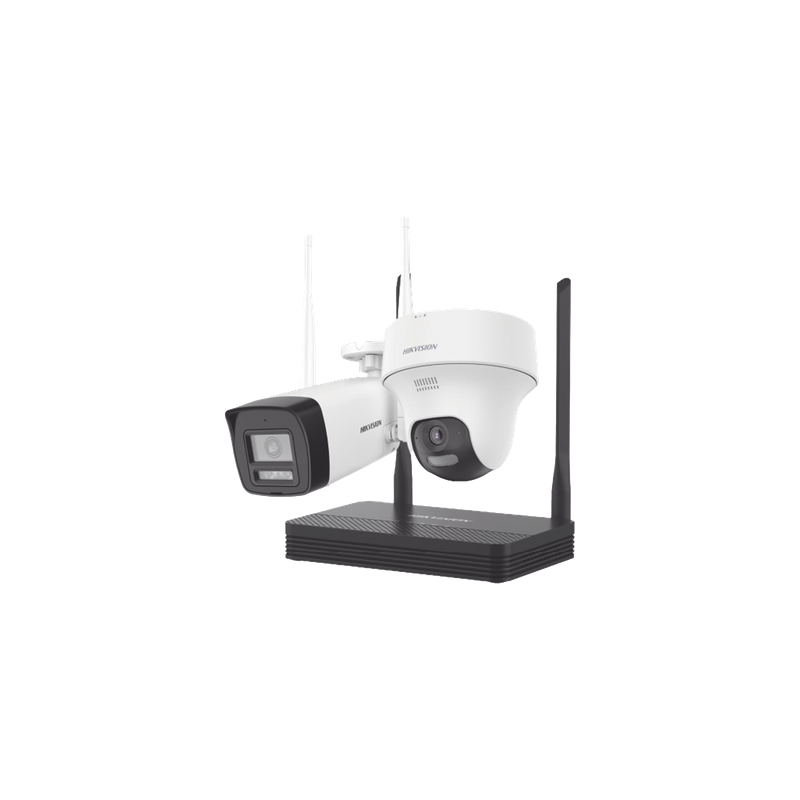 Kit de Videovigilancia IP Inalámbrico / NVS 4 Canales / 2 Cámaras Wi-Fi 2 Megapixel / Dual Light 30 m (98.4 ft) / Audio Bidireccional / Lente 2.8 mm / 97° HFOV