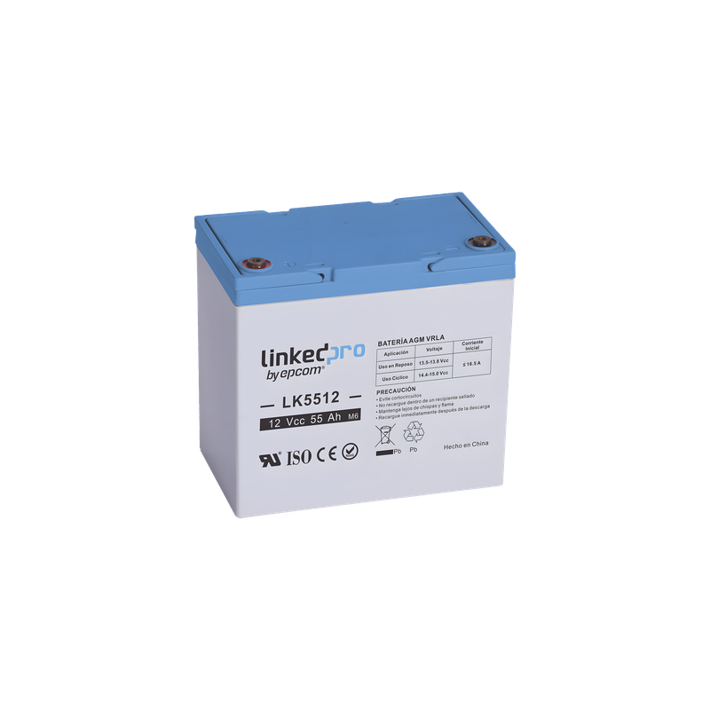 Batería de Respaldo AGM-VRLA / 12 V / 55 Ah / Vida Útil 5 Años / Terminales T2 / Certificación UL
