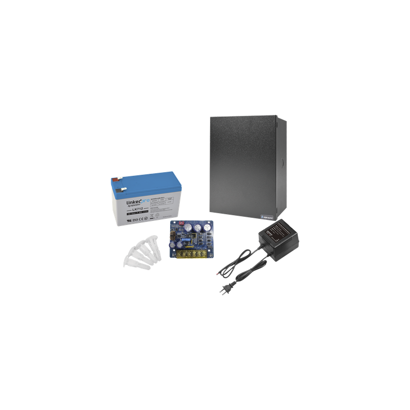 Kit de Fuente de Poder con Respaldos / 12 VCC a 4 A / Batería 12 V 7 Ah / Transformador 16-24 VCA / Protección Sobretensión y Cortocircuito