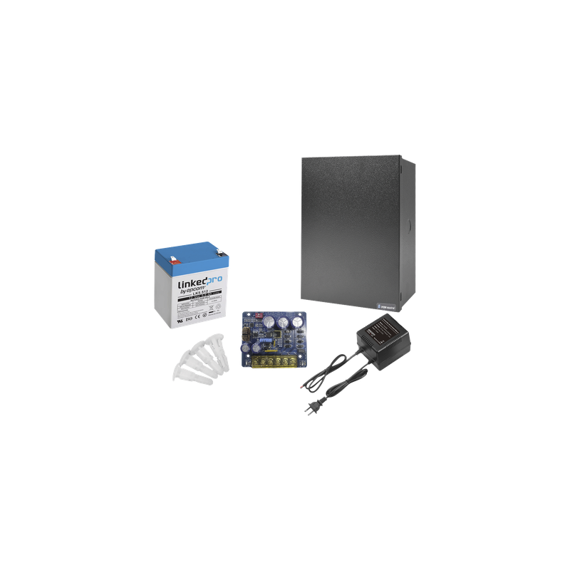 Kit Fuente de Poder con Batería de Respaldo / 12 VCC 4 A / Batería AGM 12 V 5.5 Ah / Transformador 16-24 VCA / Gabinete Interior