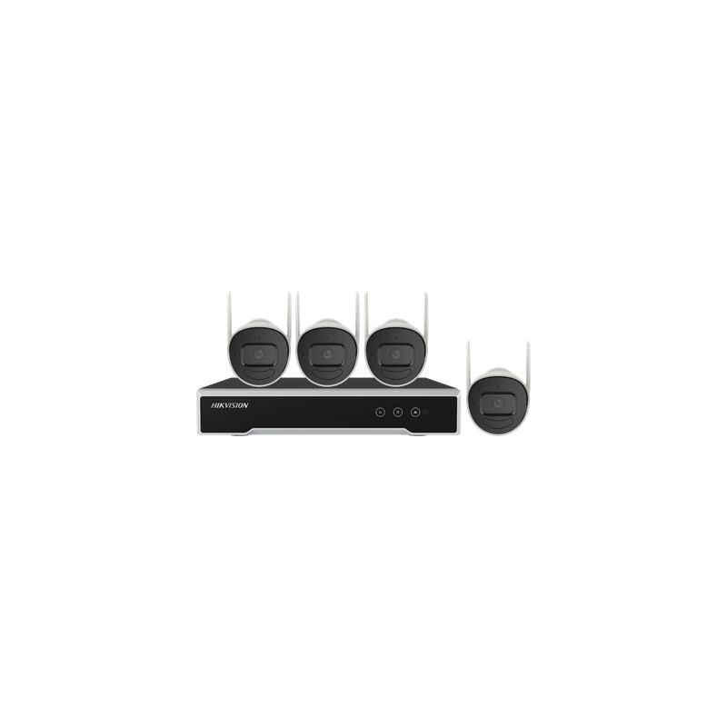 Kit NVR Wi-Fi / 4 Canales / 4 Cámaras Bala IP / 4 Megapixel / IR 30 m (98.4 ft) / IP66 / HDD 1 TB / Wi-Fi 2.4 GHz