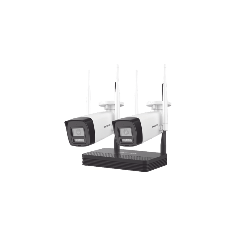 Kit de Videovigilancia IP Inalámbrico / 2 Megapixel / NVS 4 Canales / 2 Cámaras Bala / Dual Light IR 30 m (98.4 ft) + Luz Blanca 20 m (65.6 ft) / Wi-Fi 2.4 GHz / Audio Bidireccional / IP66