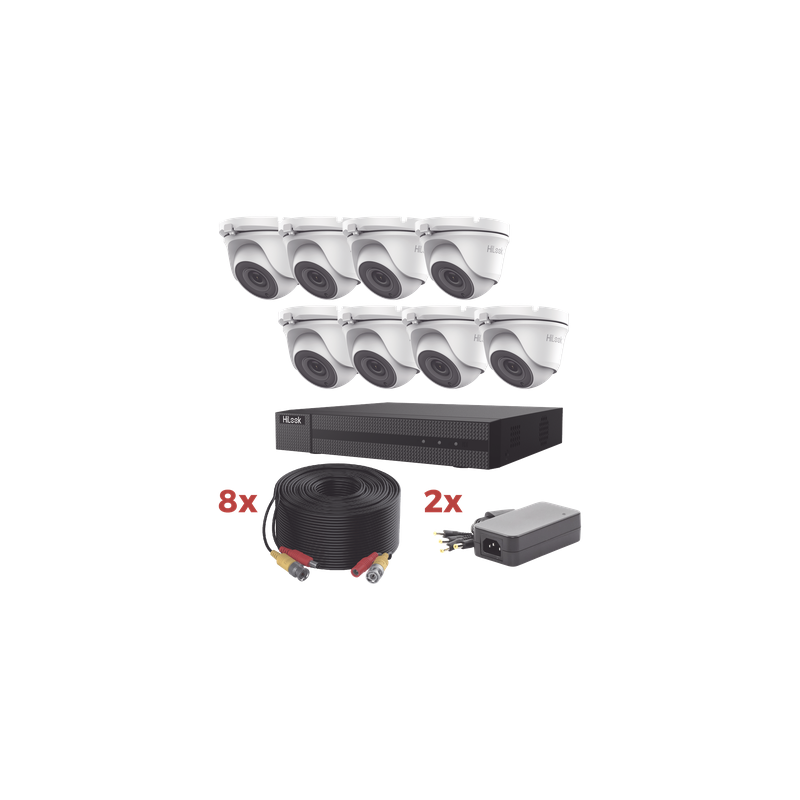 Kit de Videovigilancia TurboHD / DVR 8 Canales / 8 Cámaras Turret 2 Megapixel / IR 20 m (65.6 ft) / 8 Cables Coaxiales 20 m (65.6 ft) / 2 Fuentes de Alimentación
