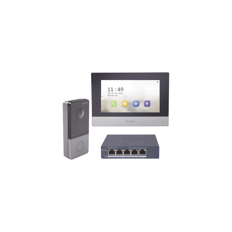 Kit Videoportero IP / Monitor 7" Táctil / 1080p / 129° / IR 3 m (9.84 ft) / IP65 / PoE / MIFARE / 1 Departamento