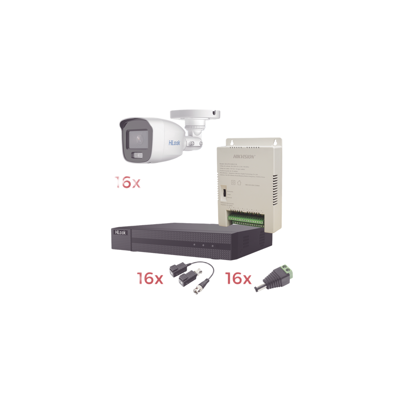 Kit TurboHD / DVR 16 Canales / 1080p Lite / 16 Cámaras Bala / ColorVu 20 m (65.6 ft) / Audio Integrado