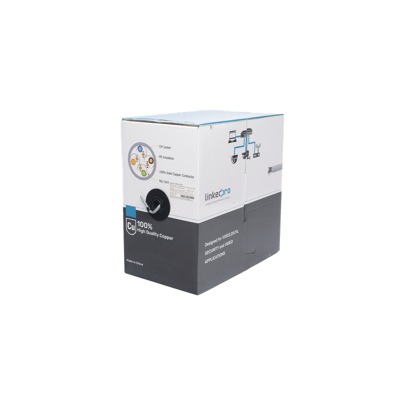 Bobina de Cable / Cat5e / 305 m (1000 pies) / 24 AWG / 100% Cobre / PVC Interior / Sin Blindaje / UL / Gris