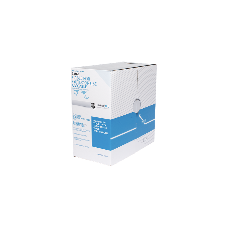 Cable UTP Cat5e / 305 m (1000 ft) / Exterior UV / 24 AWG Cobre Sólido / Fast Ethernet / PoE / Blanco