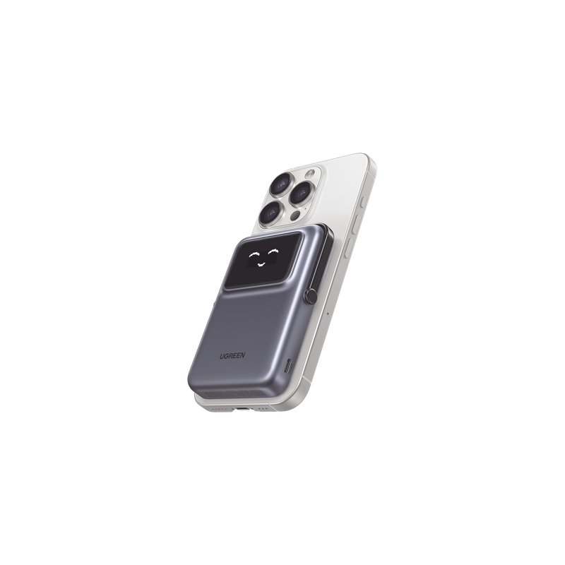 Power Bank Inalámbrico / 10000 mAh / Carga Inalámbrica 7.5W / USB-C 20W / Pantalla TFT con Emojis / Soporte Plegable / Succión Magnética 10N