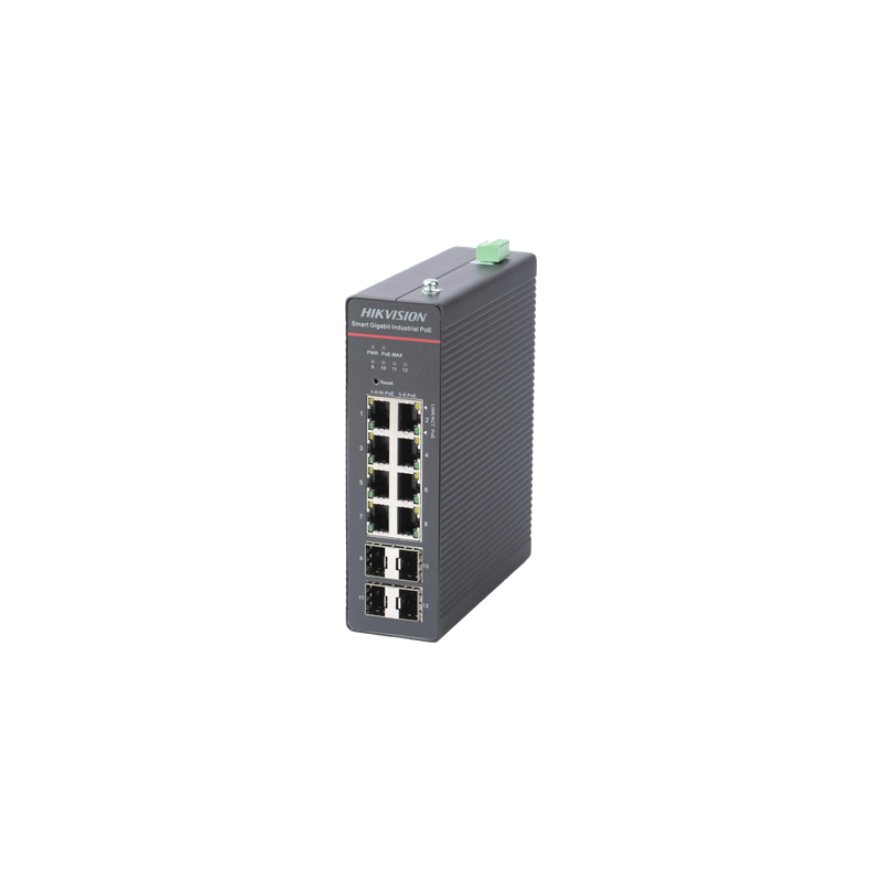 Switch Industrial Administrable PoE+ / 8 Puertos Gigabit PoE+ (4x90W + 4x30W) / 4 Puertos SFP / 300W Total / 300 m Alcance / -40°C a 75°C / 984 pies de Distancia