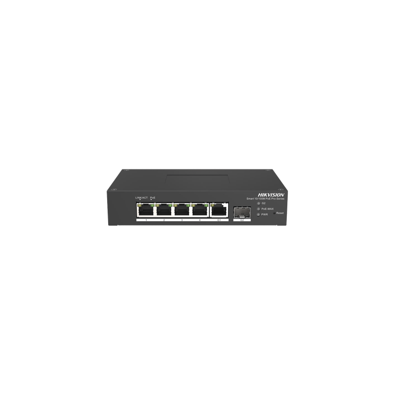 Switch PoE+ Industrial / 4 Puertos 10/100 Mbps / 1 Puerto Gigabit Uplink / 1 Puerto SFP / Alcance Extendido 300 m (984.3 ft) / 60 W / Gestión Cloud