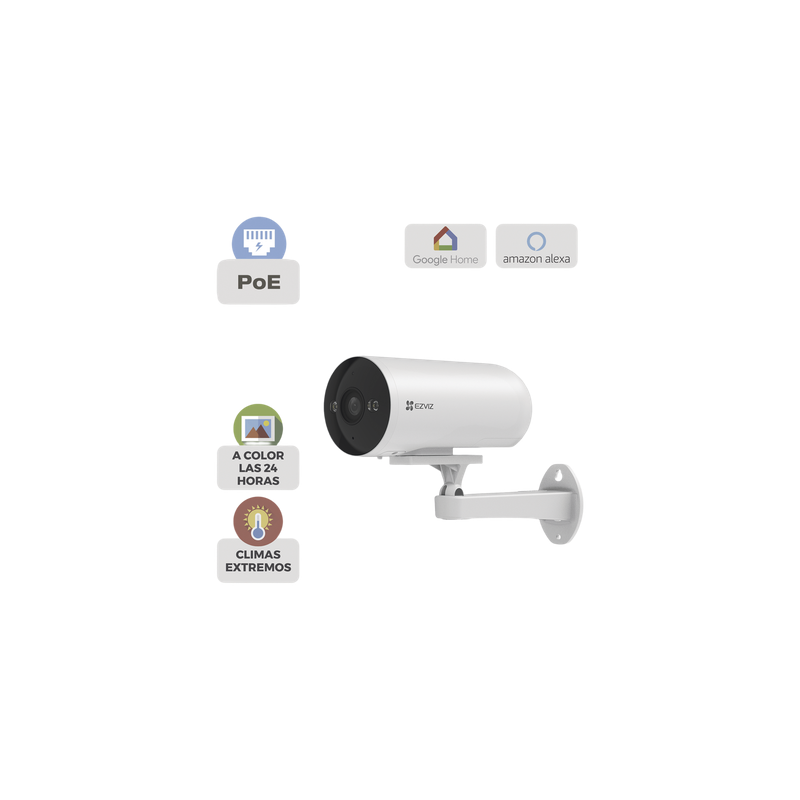 Cámara Bala IP / 3 Megapixel (2K) / Color Night Vision 20 m (65.6 ft) / IR 30 m (98.4 ft) / AI Detección Humana y Vehículos / PoE / IP67 / Audio Bidireccional / Luz y Sirena