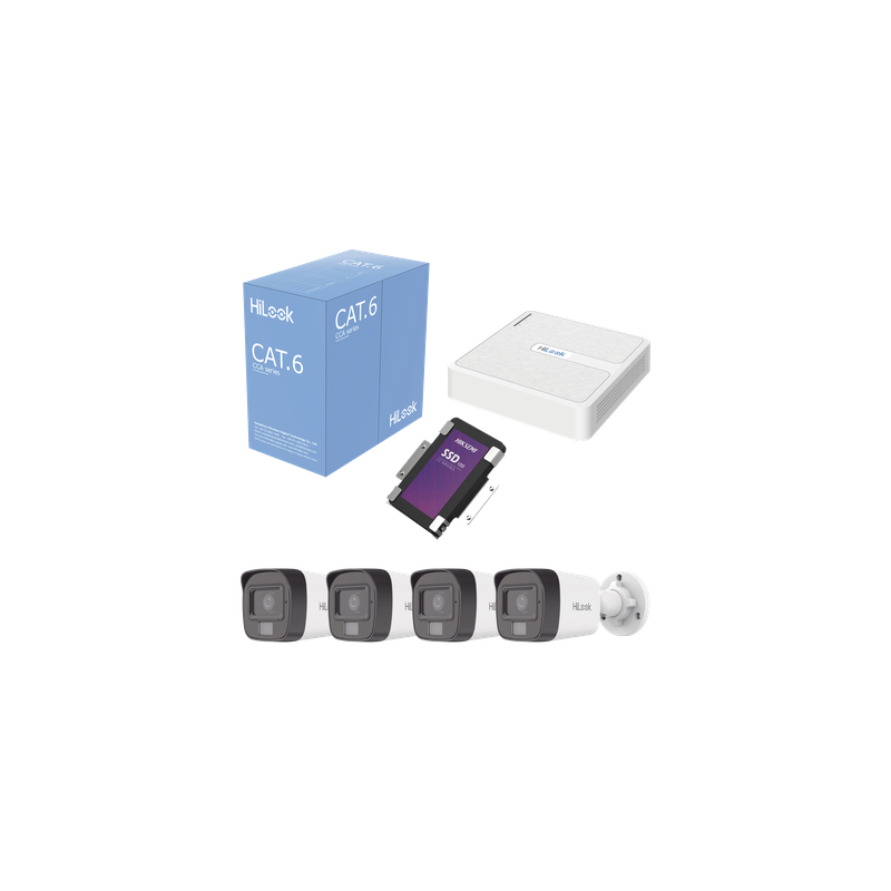 Kit IP / 4 Megapixel / NVR 8 Canales con 8 Puertos PoE+ / 4 Cámaras Bala Exterior / Micrófono Integrado / SSD 1 TB / Cable 305 m (1000.7 ft)