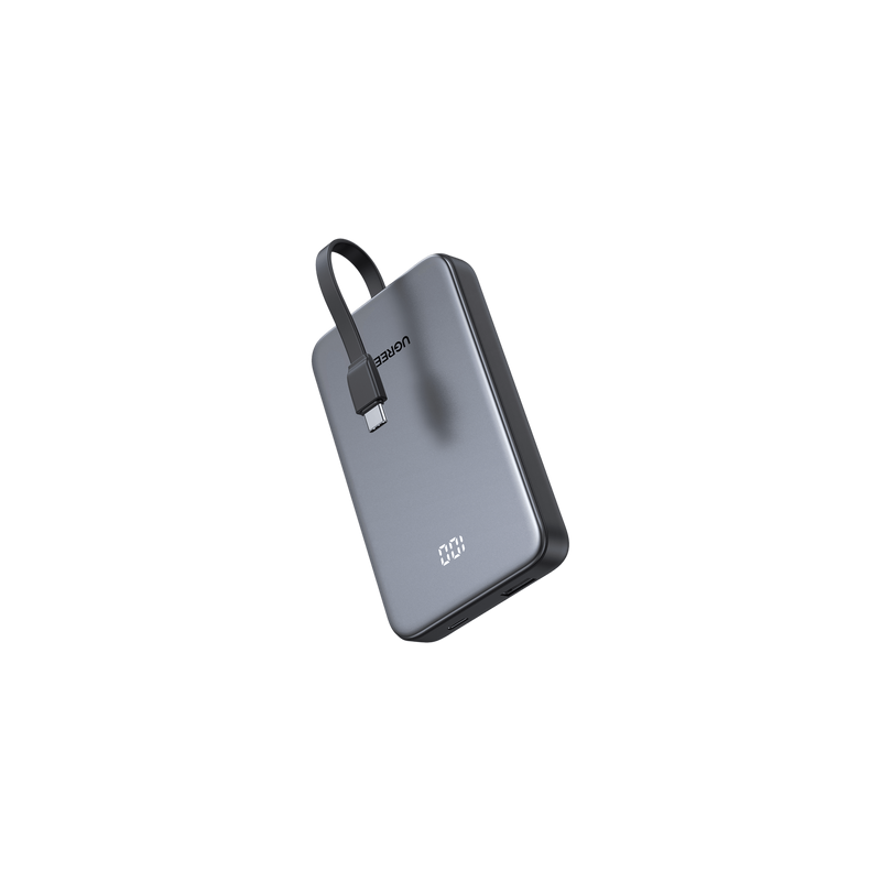 Power Bank / 10000 mAh / 37 Wh / Salida USB-C PD 20W / Salida USB-A SCP 22.5W / Cable USB-C Integrado / Indicador Digital LED