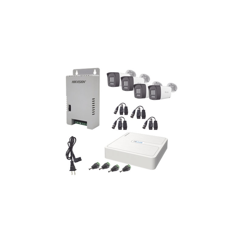 Kit de Videovigilancia TurboHD / DVR 4 Canales + 1 IP / 4 Cámaras Bala 2 Megapixel / Audio Bidireccional / Dual Light IR 30 m (98.4 ft) + Luz Blanca 20 m (65.6 ft) / IP67 / Fuente Regulada 12-15 VCC