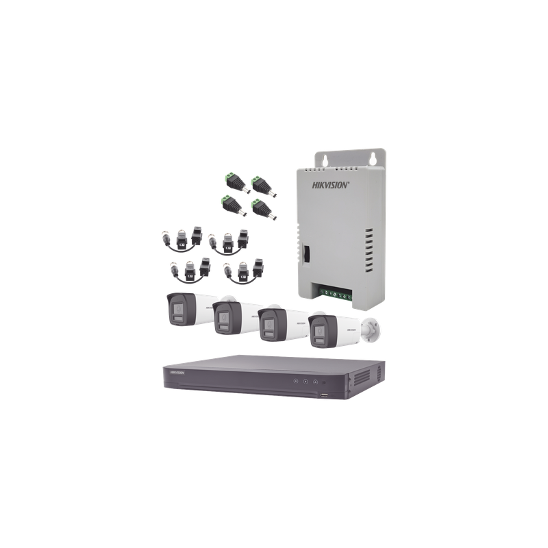 Kit de Videovigilancia TurboHD / DVR 4 Canales 4K / 4 Cámaras Bala 3K / Audio Bidireccional / Dual Light 30 m (98.4 ft) / IP67 / Fuente 12VDC