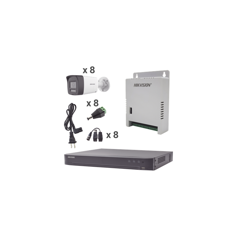 Kit TurboHD 4K / DVR 8 Canales / 8 Cámaras Bala 3K / Audio Bidireccional / Dual Light 30 m (98.4 ft) / ColorVu / IP67