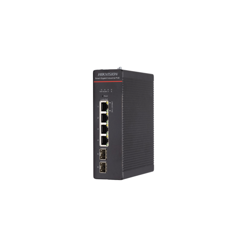 Switch Industrial Administrable / 4 Puertos Gigabit HiPoE 90 W / 2 Puertos SFP / Presupuesto PoE 300 W / Alcance Extendido 300 m (984.3 ft)