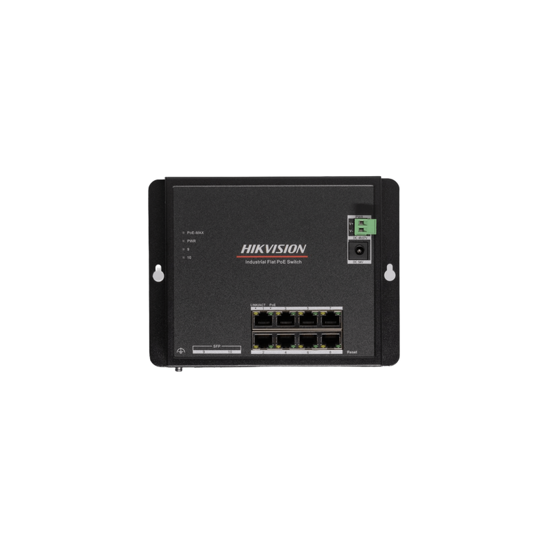 Switch Industrial PoE Hikvision 8 Puertos Gigabit 2 SFP 300m
