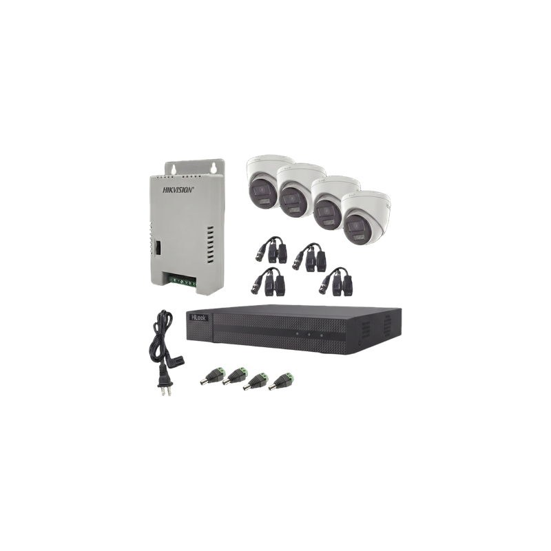 Kit de Videovigilancia TurboHD / DVR 4 Canales + 1 IP / 4 Cámaras Eyeball 2 MP / ColorVu / Dual Light 40 m (131.2 ft) / Audio Bidireccional / IP67